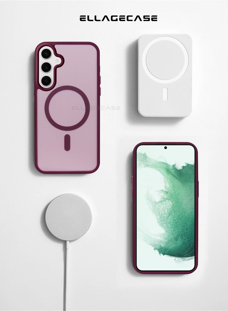 ELLAGECASE حافظة أنيقة باللون العنابي لهاتف سامسونج جالاكسي S25 بلس، حماية قوية للكاميرا، مضادة للصدمات، حماية معززة، متوافقة مع شحن MagSafe والشحن اللاسلكي - Image 5