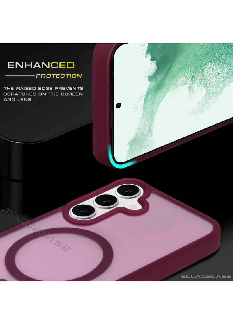 ELLAGECASE حافظة أنيقة باللون العنابي لهاتف سامسونج جالاكسي S25 بلس، حماية قوية للكاميرا، مضادة للصدمات، حماية معززة، متوافقة مع شحن MagSafe والشحن اللاسلكي - Image 3