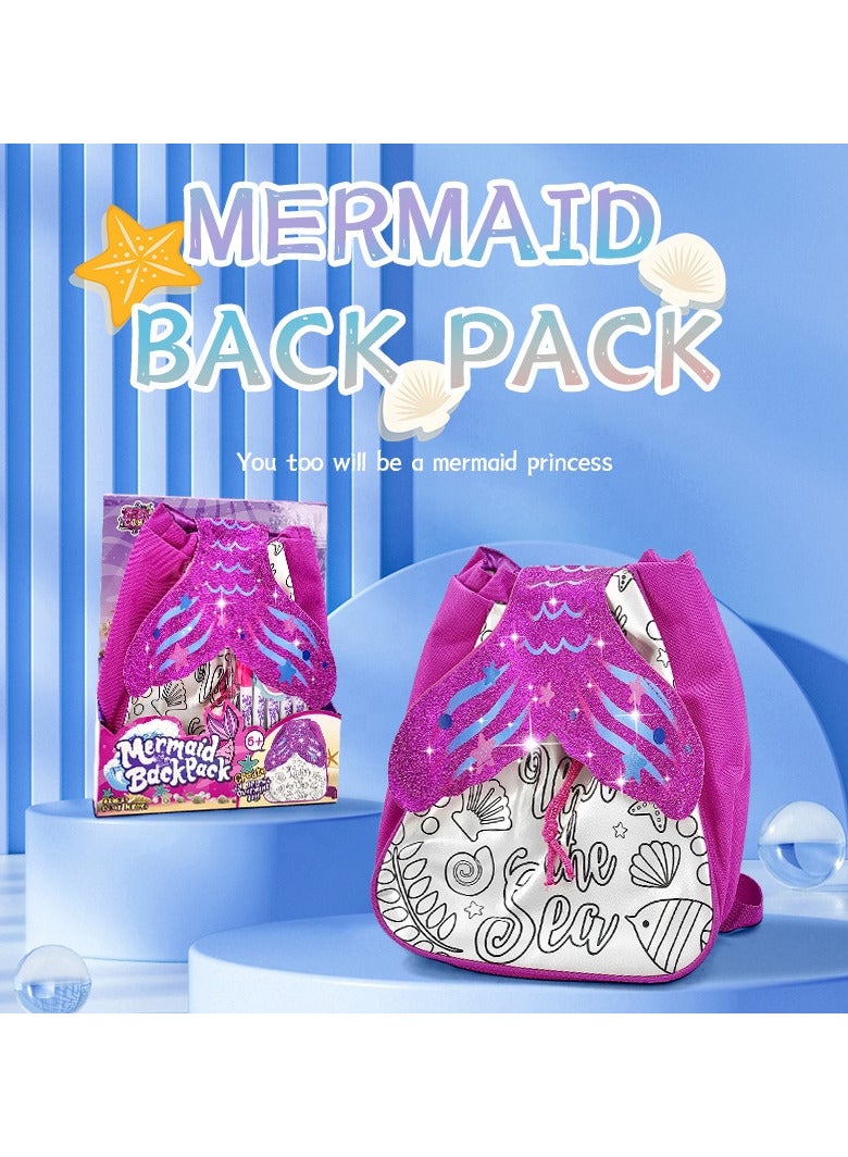 حقيبة ظهر قابلة للغسل من Huiye DIY 🧜‍♀️   حقيبة تلوين مخصصة للأطفال تساعدهم على تنمية الإبداع والتعبير عن النفس 🎨   هدايا تعليمية ممتعة وآمنة، مثالية لعشاق حوريات البحر 💖   قابلة للغسل وإعادة التلوين لمرح لا ينتهي! - Image 1