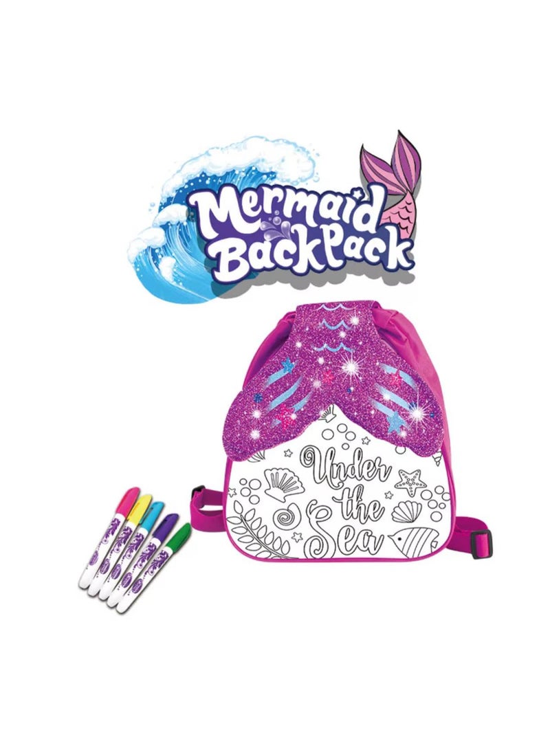 حقيبة ظهر قابلة للغسل من Huiye DIY 🧜‍♀️   حقيبة تلوين مخصصة للأطفال تساعدهم على تنمية الإبداع والتعبير عن النفس 🎨   هدايا تعليمية ممتعة وآمنة، مثالية لعشاق حوريات البحر 💖   قابلة للغسل وإعادة التلوين لمرح لا ينتهي! - Image 2