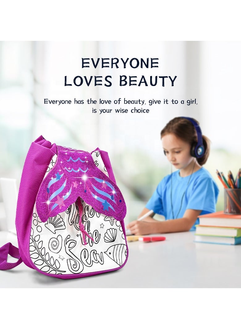 حقيبة ظهر قابلة للغسل من Huiye DIY 🧜‍♀️   حقيبة تلوين مخصصة للأطفال تساعدهم على تنمية الإبداع والتعبير عن النفس 🎨   هدايا تعليمية ممتعة وآمنة، مثالية لعشاق حوريات البحر 💖   قابلة للغسل وإعادة التلوين لمرح لا ينتهي! - Image 4