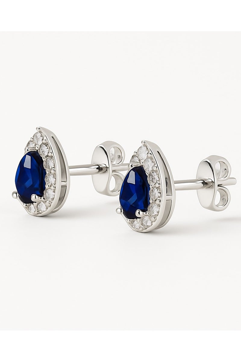 Ready For Chai 925 Sterling Silver Teardrop Sapphire Blue CZ Halo Jewelry Set Pendant, Earrings & Ring | Anti-Tarnish - Image 4
