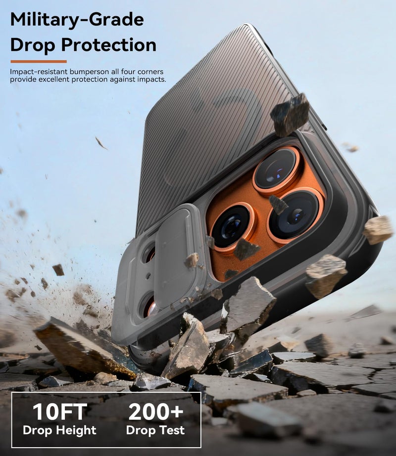 imluckies for iPhone 17 Pro Max 6.9" Case with Camera Slide Cover, Compatible with MagSafe, Twill Silicone Shockproof Protection Case, Clear Black - Image 4