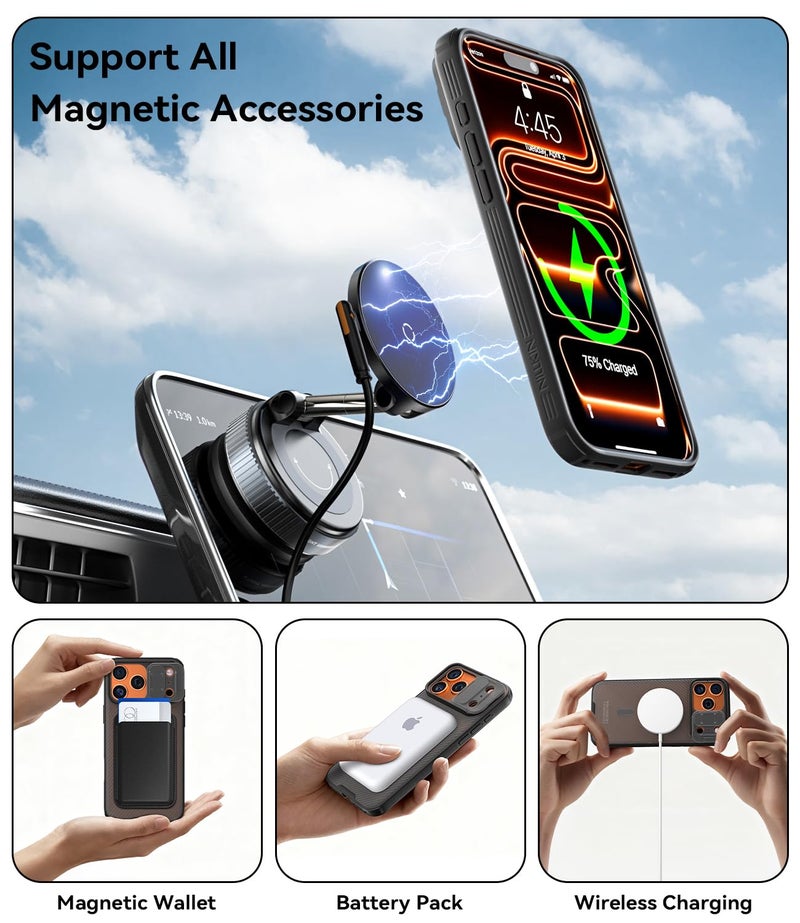 imluckies for iPhone 17 Pro Max 6.9" Case with Camera Slide Cover, Compatible with MagSafe, Twill Silicone Shockproof Protection Case, Clear Black - Image 3