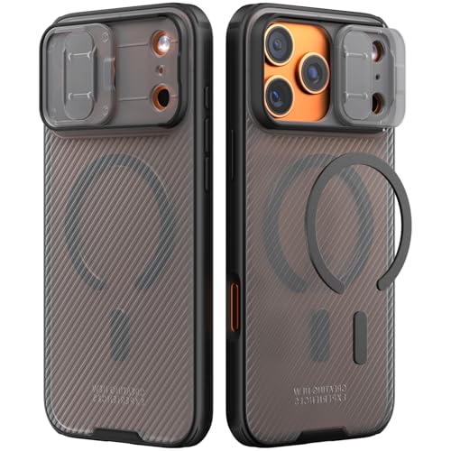 imluckies for iPhone 17 Pro Max 6.9" Case with Camera Slide Cover, Compatible with MagSafe, Twill Silicone Shockproof Protection Case, Clear Black - Image 1