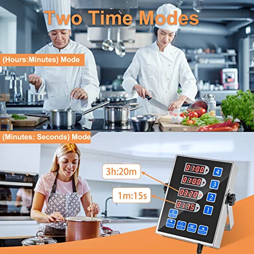 YOOYIST Kitchen Timers for Cooking – 4 Channel Commercial Kitchen Timer Restaurant Kitchen Supplies – Stainless Steel LED Technology Kitchen Timer Digital – Reminder Function, Loud Alarm, Black - Image 5