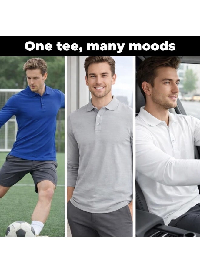 برينت شوب فور مي طقم تيشيرتات بولو رجالية بأكمام طويلة (3 قطع) | تيشيرتات بولو قطنية بياقة | تيشيرتات كاجوال مناسبة للعمل المكتبي، والسفر، والأنشطة الخارجية، والاستخدام اليومي - Image 4