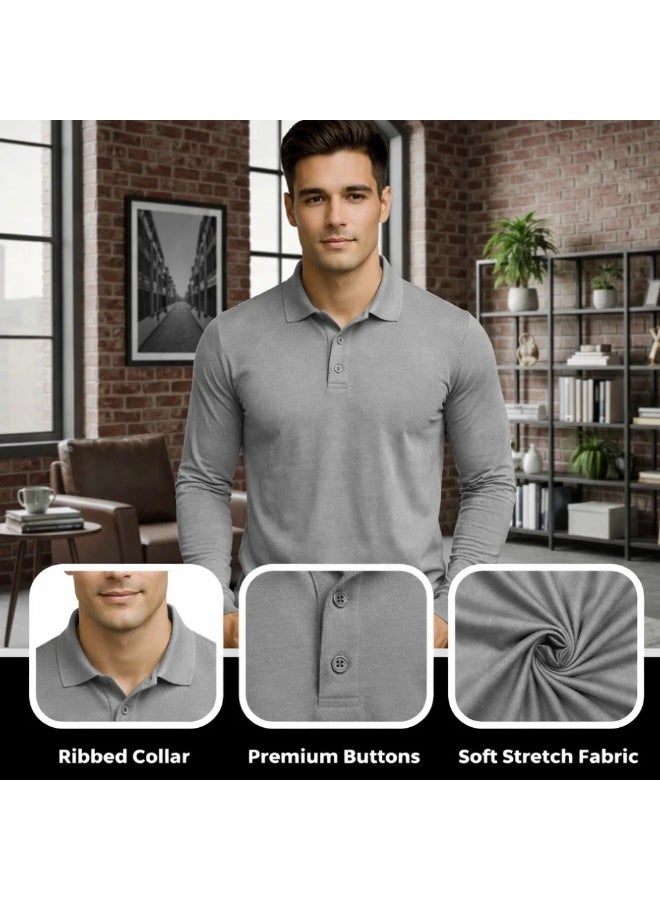 برينت شوب فور مي طقم تيشيرتات بولو رجالية بأكمام طويلة (3 قطع) | تيشيرتات بولو قطنية بياقة | تيشيرتات كاجوال مناسبة للعمل المكتبي، والسفر، والأنشطة الخارجية، والاستخدام اليومي - Image 3