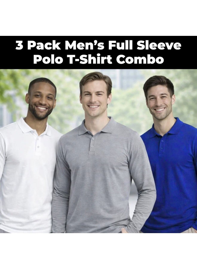 برينت شوب فور مي طقم تيشيرتات بولو رجالية بأكمام طويلة (3 قطع) | تيشيرتات بولو قطنية بياقة | تيشيرتات كاجوال مناسبة للعمل المكتبي، والسفر، والأنشطة الخارجية، والاستخدام اليومي - Image 2