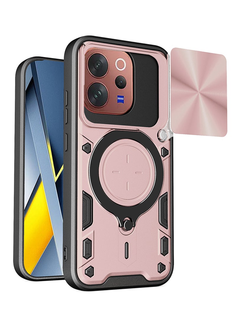 غطاء هاتف لـ VIVO V70 / V70 Elite مع غطاء للكاميرا وحامل حلقي، وحامل سيارة مغناطيسي متوافق، وغطاء واقي صلب من الخلف وحواف ناعمة مقاوم للصدمات - Image 1