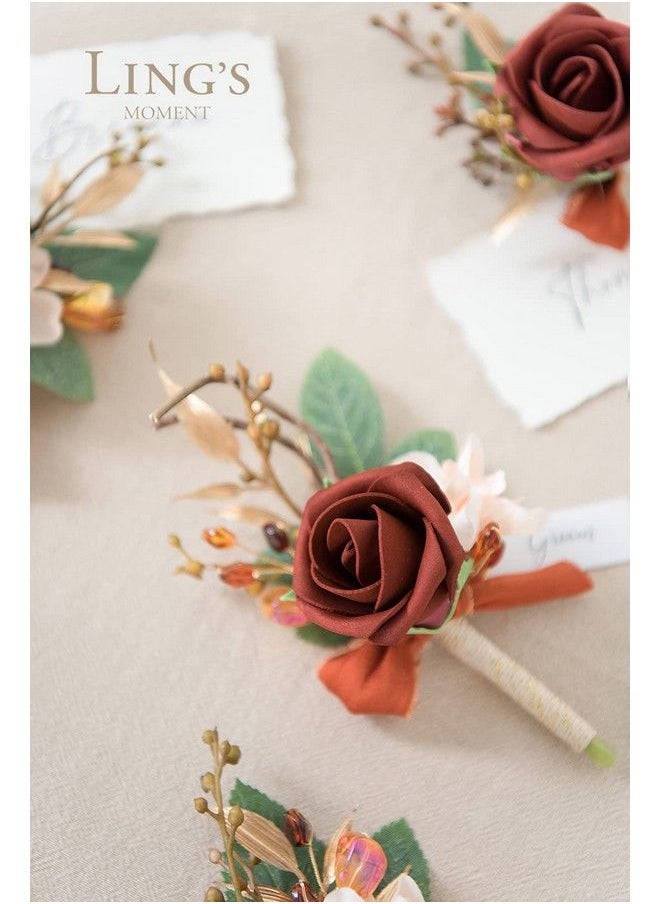Ling's moment Set Of 6 Boutonniere For Men For Wedding Groom Groomsmen Boutonniere For Wedding Ceremony Anniversary Formal Dinner Party Terracotta  - Image 5