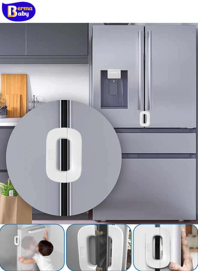 Berma Baby Refrigerator locks, childproof refrigerator locks, white child safety cabinet locks, child and toddler refrigerator locks for drawers, closets, cabinet doors, can be installed in corners - Image 1