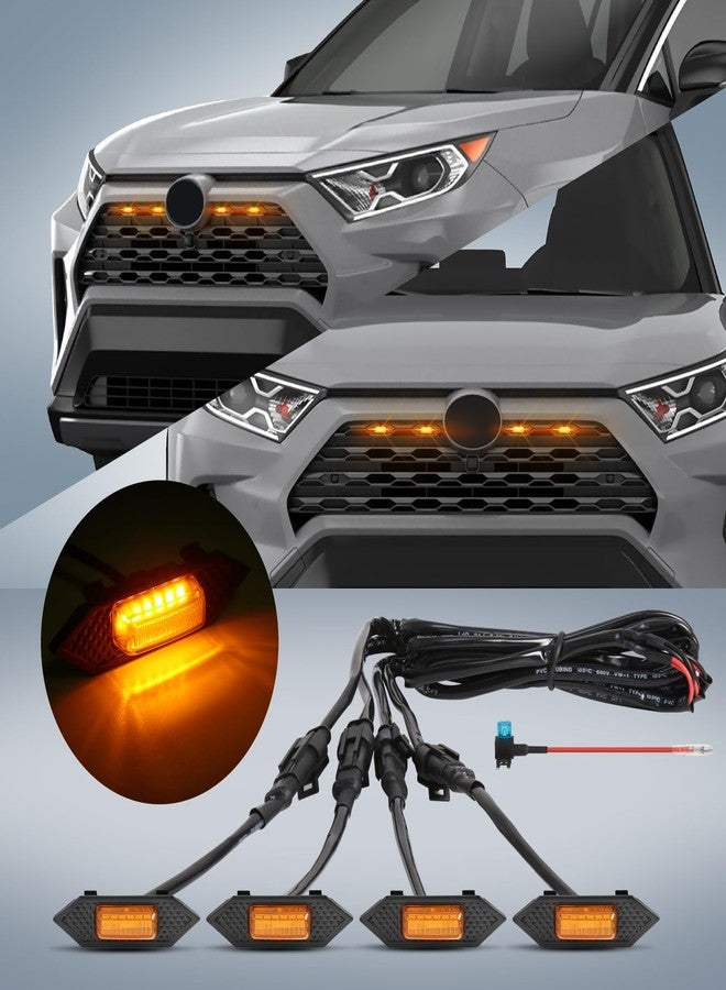 FICOLPO مجموعة مصابيح الشبك الأمامي من FICOLPO، 4 قطع، متوافقة مع سيارات RAV4 الهجينة موديلات 2019، 2020، 2021، 2022، 2023، 2024، طرازات LE، XLE، XLE Premium، SE، XSE، Limited - ملحقات مصابيح الشبك الأمامي LED مع أسلاك التوصيل والفيوز (لون كهرماني). - Image 1