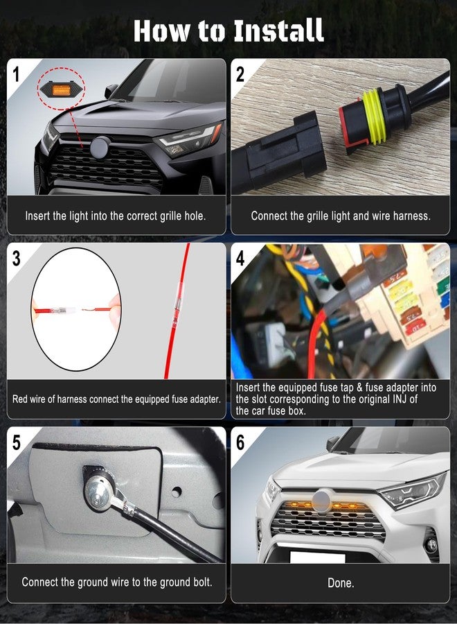 FICOLPO مجموعة مصابيح الشبك الأمامي من FICOLPO، 4 قطع، متوافقة مع سيارات RAV4 الهجينة موديلات 2019، 2020، 2021، 2022، 2023، 2024، طرازات LE، XLE، XLE Premium، SE، XSE، Limited - ملحقات مصابيح الشبك الأمامي LED مع أسلاك التوصيل والفيوز (لون كهرماني). - Image 5