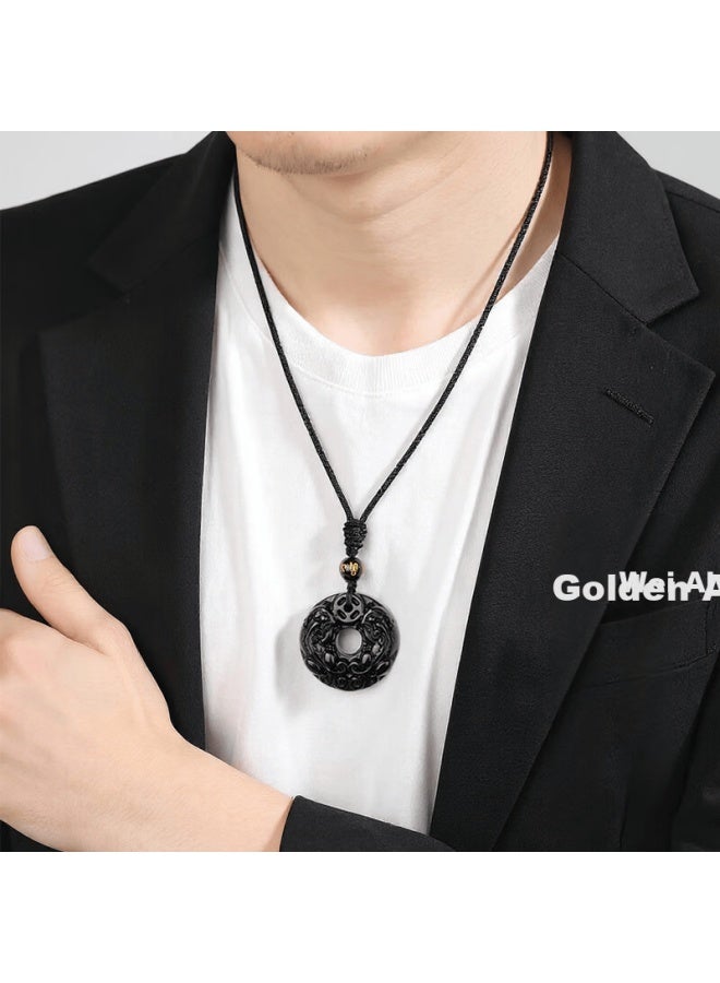 Manhe Obsidian Pixiu Peace Buckle Necklace Men's Pendant Amulet Birthday Gift For Boyfriend Husband - Image 1