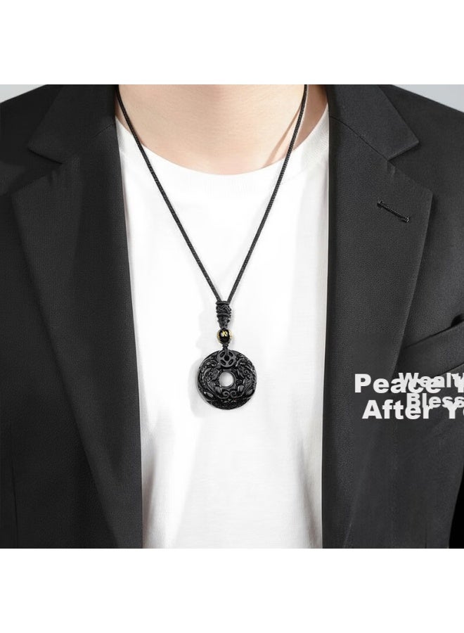 Manhe Obsidian Pixiu Peace Buckle Necklace Men's Pendant Amulet Birthday Gift For Boyfriend Husband - Image 5