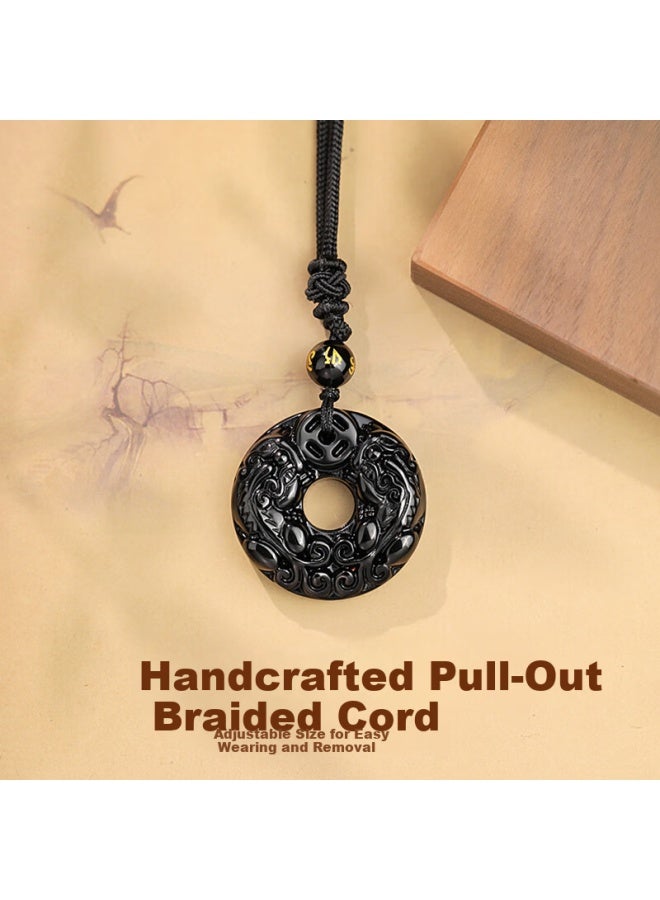 Manhe Obsidian Pixiu Peace Buckle Necklace Men's Pendant Amulet Birthday Gift For Boyfriend Husband - Image 3