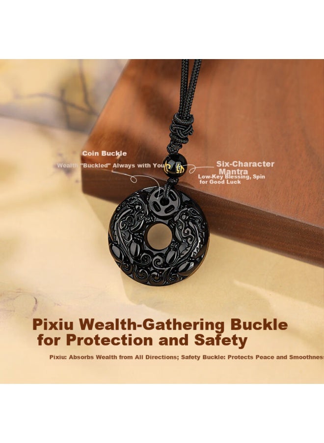 Manhe Obsidian Pixiu Peace Buckle Necklace Men's Pendant Amulet Birthday Gift For Boyfriend Husband - Image 2