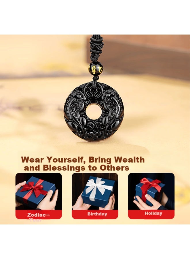 Manhe Obsidian Pixiu Peace Buckle Necklace Men's Pendant Amulet Birthday Gift For Boyfriend Husband - Image 4