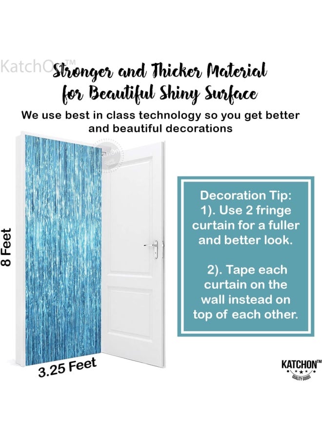 ، XtraLarge، ستارة ذات شراشيب من الفويل الأزرق - 8 × 3.2 قدم، عدد 2 | ستارة خلفية زرقاء لديكورات الحفلات تحت البحر | خلفية المحيط | خلفية بهرج أزرق، زينة عيد ميلاد حورية البحر - Image 4