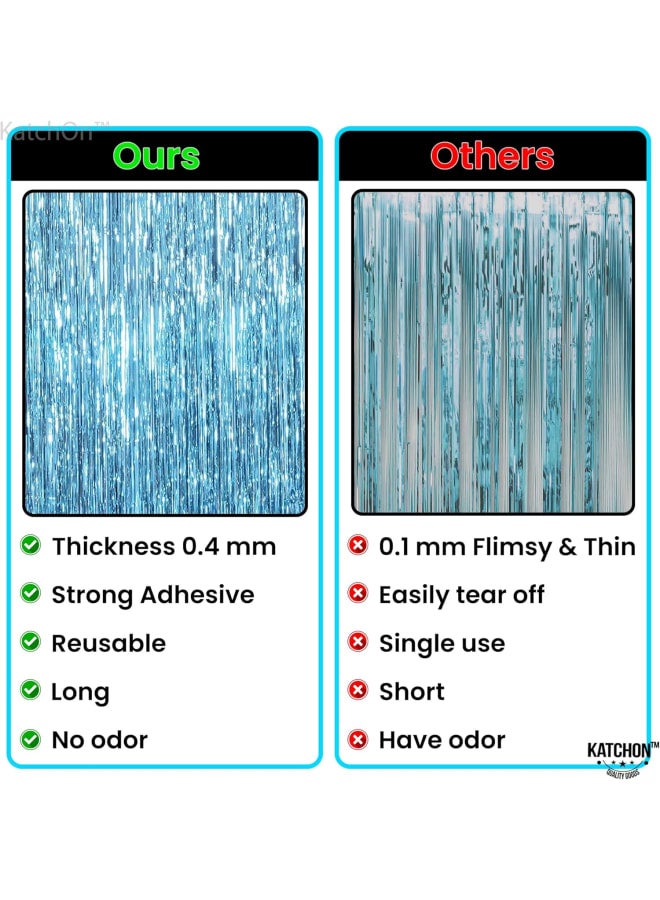 ، XtraLarge، ستارة ذات شراشيب من الفويل الأزرق - 8 × 3.2 قدم، عدد 2 | ستارة خلفية زرقاء لديكورات الحفلات تحت البحر | خلفية المحيط | خلفية بهرج أزرق، زينة عيد ميلاد حورية البحر - Image 2