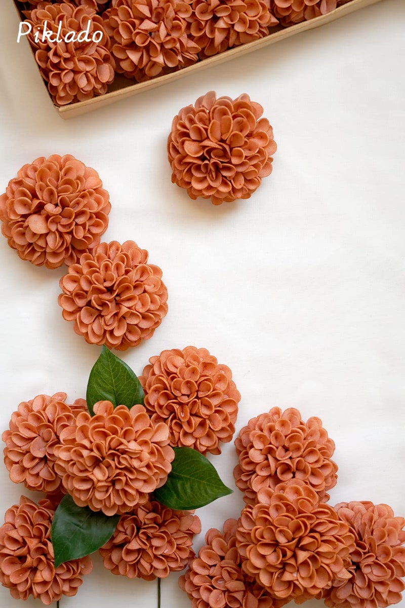 Piklado Artificial Wedding Cake Flowers Dahlia Flowers 25 pcs with Stem for DIY Wedding Decor Centerpieces Arrangements Bouquets (Orange) - Image 2