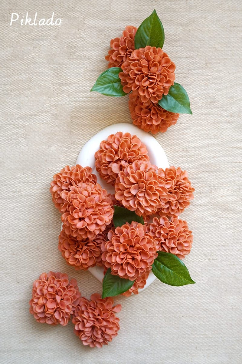 Piklado Artificial Wedding Cake Flowers Dahlia Flowers 25 pcs with Stem for DIY Wedding Decor Centerpieces Arrangements Bouquets (Orange) - Image 3