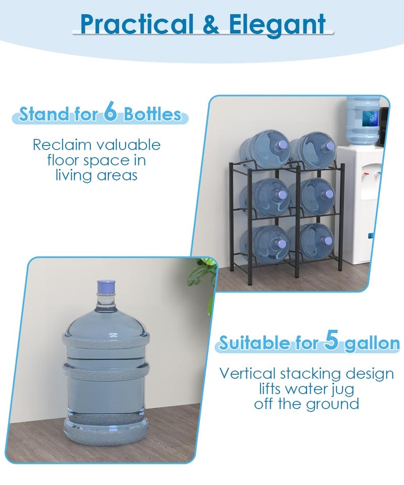 mocomax 5 Gallon Water Jug Holder, Detachable Water Bottle Holder for 6 Bottles, 3 Tier Heavy Duty Water Jug Stand, Water Dispenser Rack for Home, Gym, Kitchen, Office, Black - Image 3