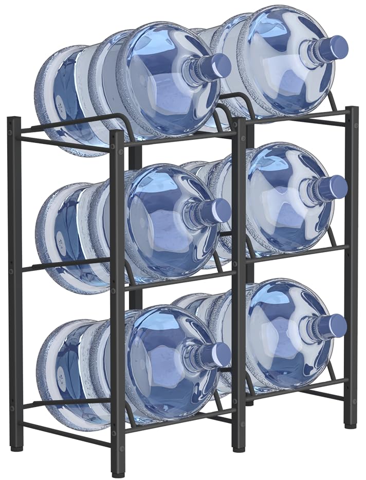 mocomax 5 Gallon Water Jug Holder, Detachable Water Bottle Holder for 6 Bottles, 3 Tier Heavy Duty Water Jug Stand, Water Dispenser Rack for Home, Gym, Kitchen, Office, Black - Image 1