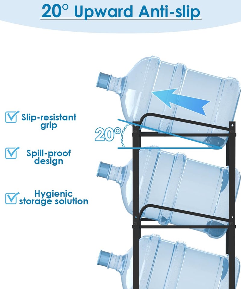 mocomax 5 Gallon Water Jug Holder, Detachable Water Bottle Holder for 6 Bottles, 3 Tier Heavy Duty Water Jug Stand, Water Dispenser Rack for Home, Gym, Kitchen, Office, Black - Image 2