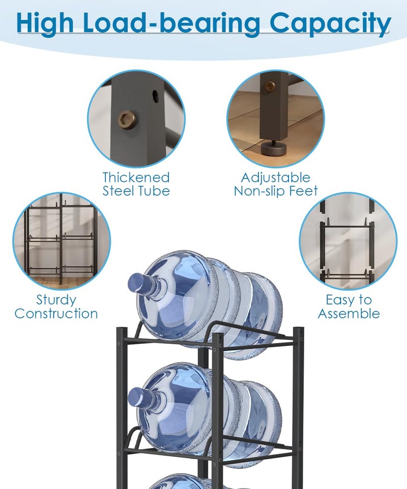 mocomax 5 Gallon Water Jug Holder, Detachable Water Bottle Holder for 6 Bottles, 3 Tier Heavy Duty Water Jug Stand, Water Dispenser Rack for Home, Gym, Kitchen, Office, Black - Image 5