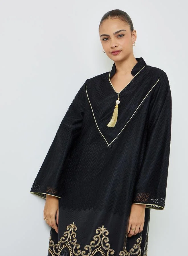 أميرة Black Organza Lace Insert Jalabiya
