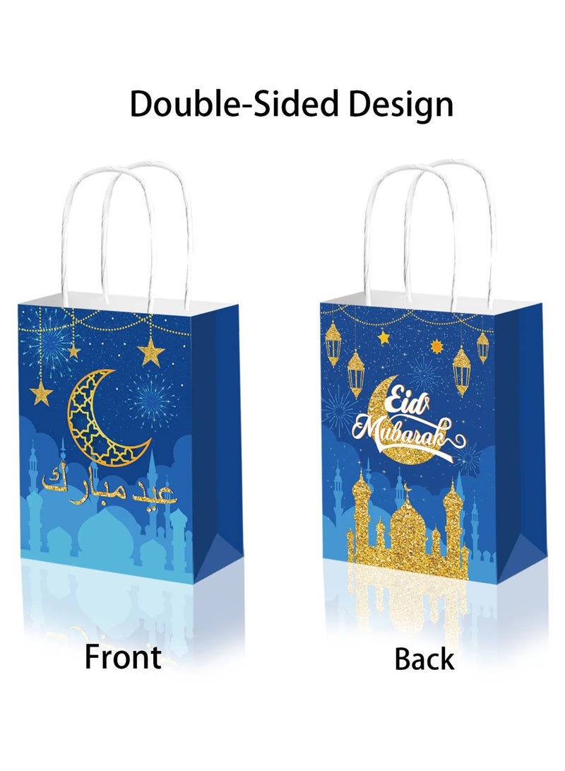 ThePartyPopper Blue Gold Pack of 4 Eid Mubarak Gift Bags, Eid Mubarak Candy Bags, Ramadan Party Gift Bags with Handles - Image 2