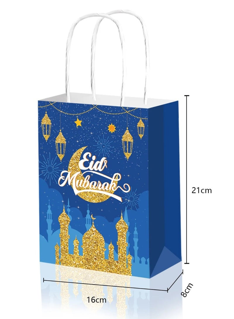 ThePartyPopper Blue Gold Pack of 4 Eid Mubarak Gift Bags, Eid Mubarak Candy Bags, Ramadan Party Gift Bags with Handles - Image 4