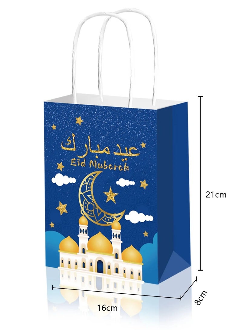 ThePartyPopper Blue Gold Pack of 4 Eid Mubarak Gift Bags, Eid Mubarak Candy Bags, Ramadan Party Gift Bags with Handles - Image 3