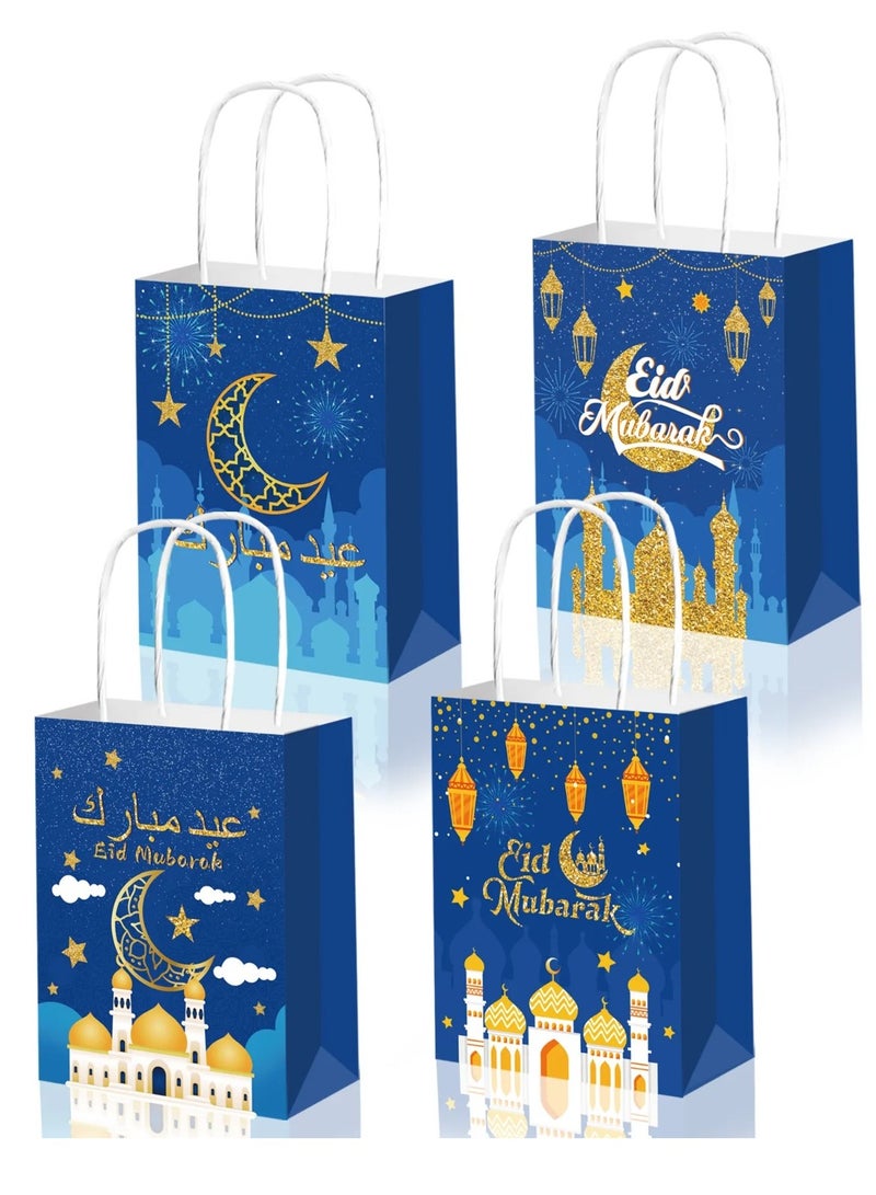 ThePartyPopper Blue Gold Pack of 4 Eid Mubarak Gift Bags, Eid Mubarak Candy Bags, Ramadan Party Gift Bags with Handles - Image 1