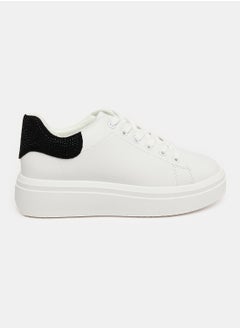 Studded Heel Notch Black Platform Sneakers With White Rubber Sole