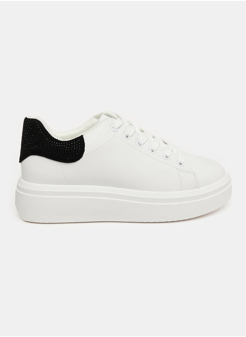 DejaVu - Studded Heel Notch Black Platform Sneakers With White Rubber Sole - Image 1