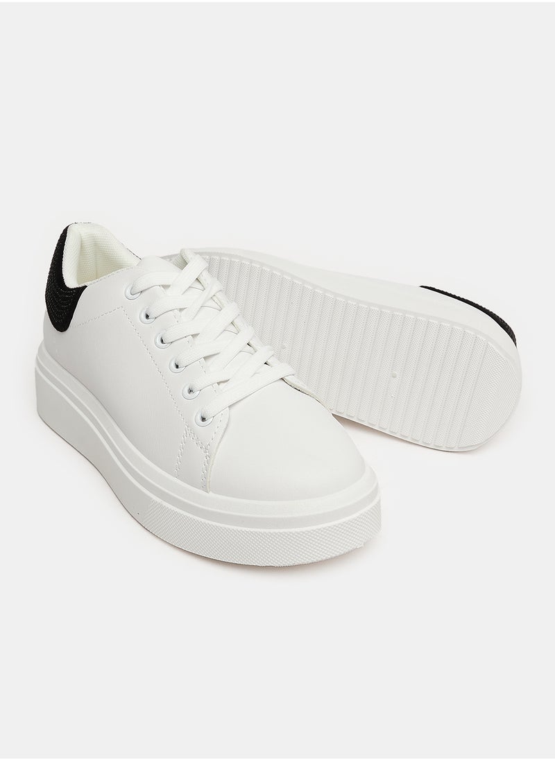 DejaVu - Studded Heel Notch Black Platform Sneakers With White Rubber Sole - Image 1