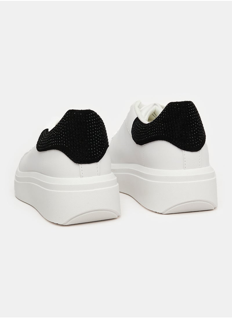 DejaVu - Studded Heel Notch Black Platform Sneakers With White Rubber Sole - Image 1