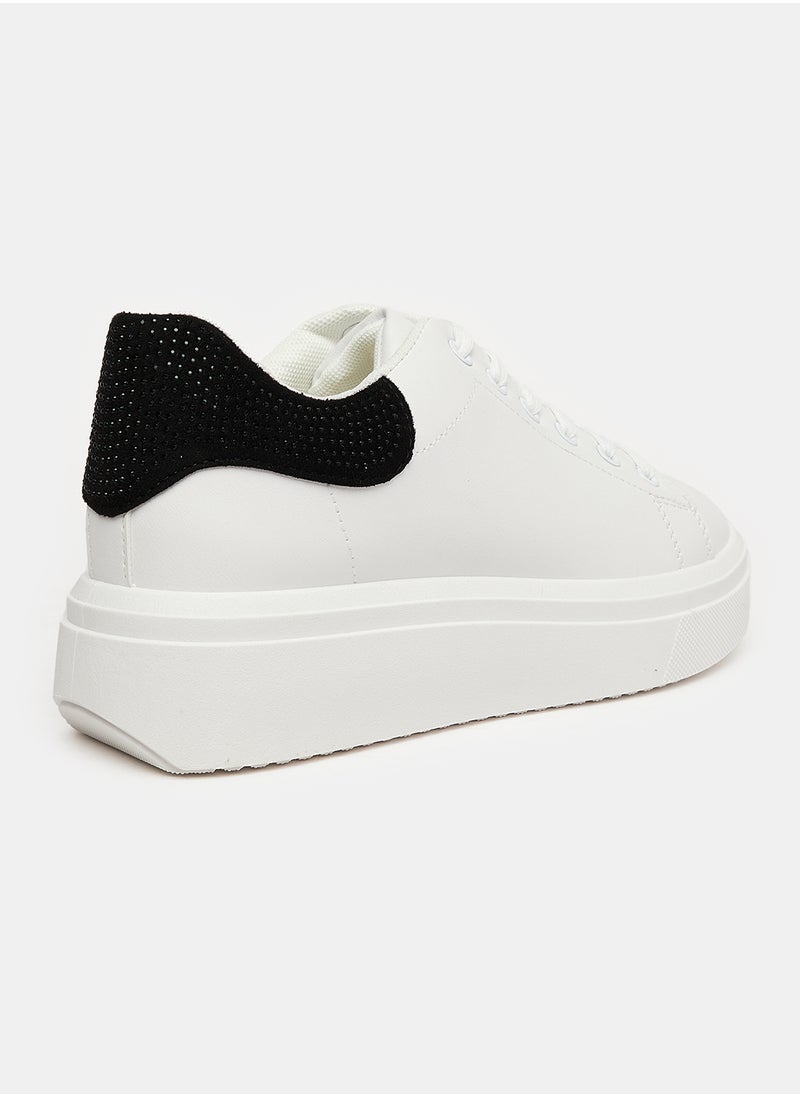 DejaVu - Studded Heel Notch Black Platform Sneakers With White Rubber Sole - Image 1