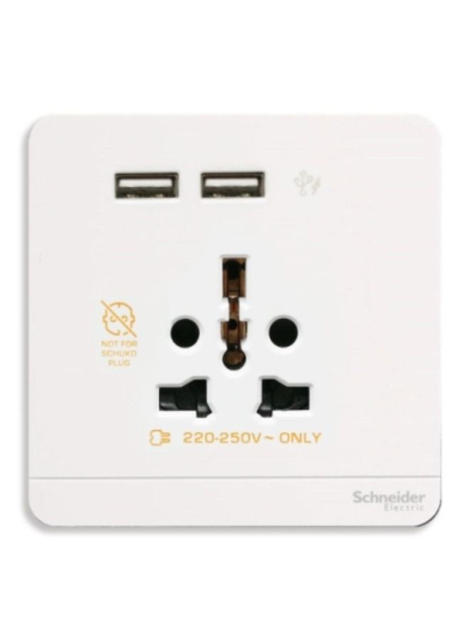 Schneider Electric Schneider Electric AvatarOn, USB charger + 2 socket-outlet, 2P, 16A, White (Model Number-E8342616USB_WE) 