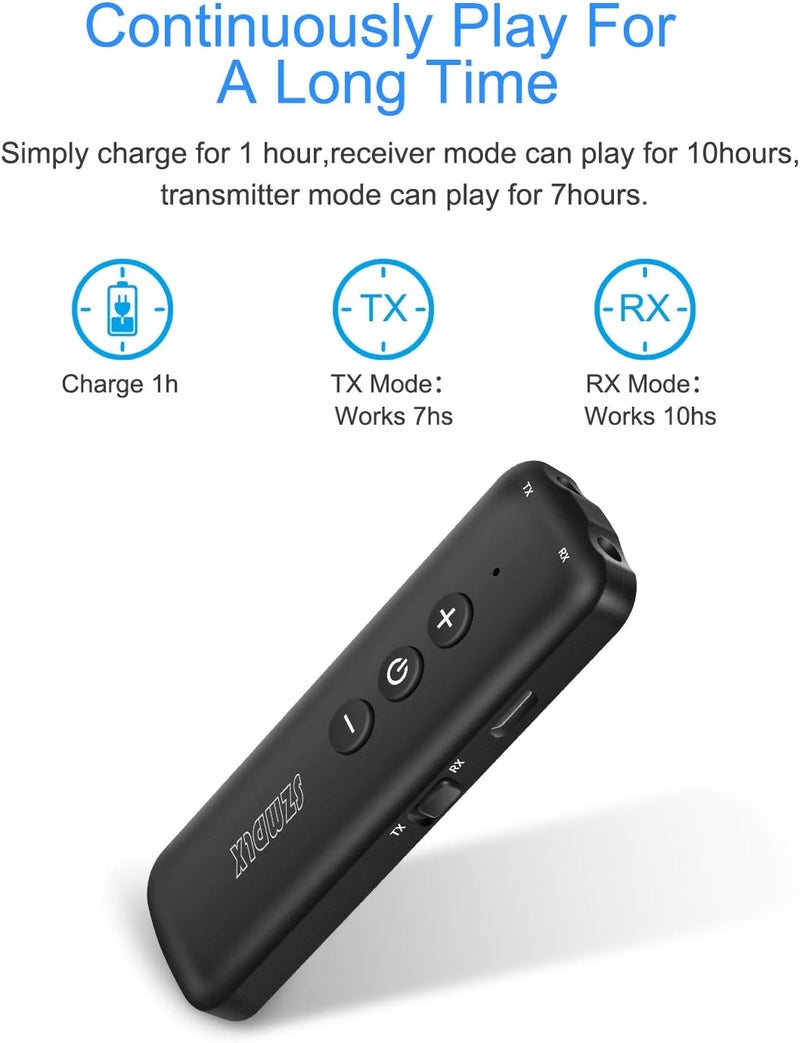 Upgraded Bluetooth 5.3 Transmitter 3-in-1, Portable Wireless Rechargeable Transceiver Adapter for TV PC, Stereo Audio Receiver for Car Speaker System (Black-3) - Image 4