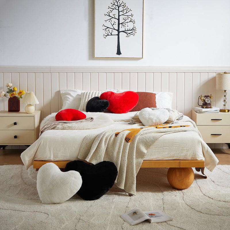 EastTree Heart Pillows  Red Heart Shaped Pillows  Love Throw Pillows Gifts  Ultra Faux Rabbit Fur Soft Small Cute Fluffy Pillows  Women Girls Kid Living Room Decor 10x13 Inch - Image 4