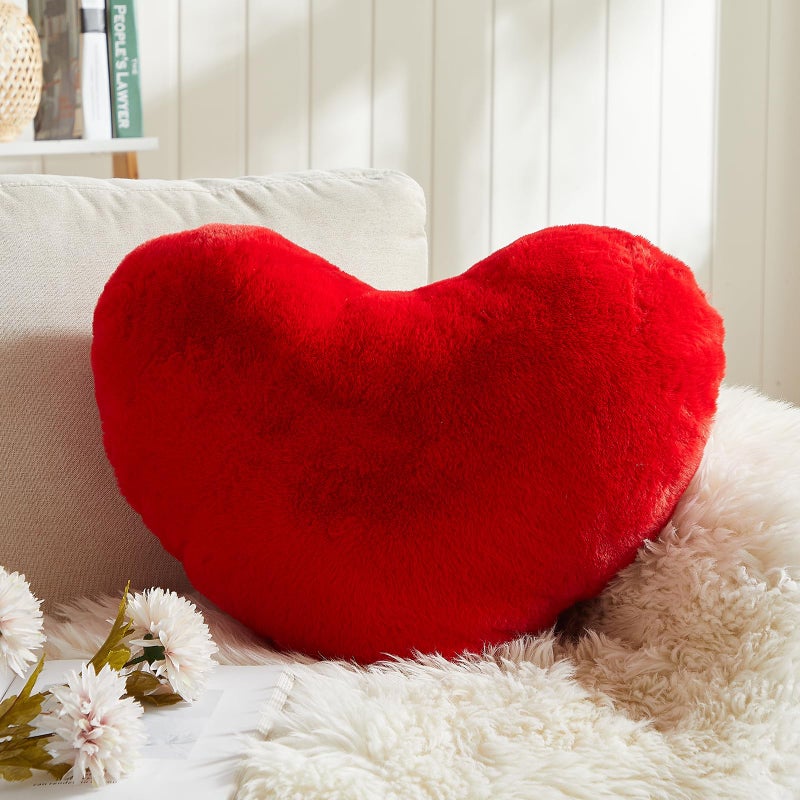 EastTree Heart Pillows  Red Heart Shaped Pillows  Love Throw Pillows Gifts  Ultra Faux Rabbit Fur Soft Small Cute Fluffy Pillows  Women Girls Kid Living Room Decor 10x13 Inch - Image 1