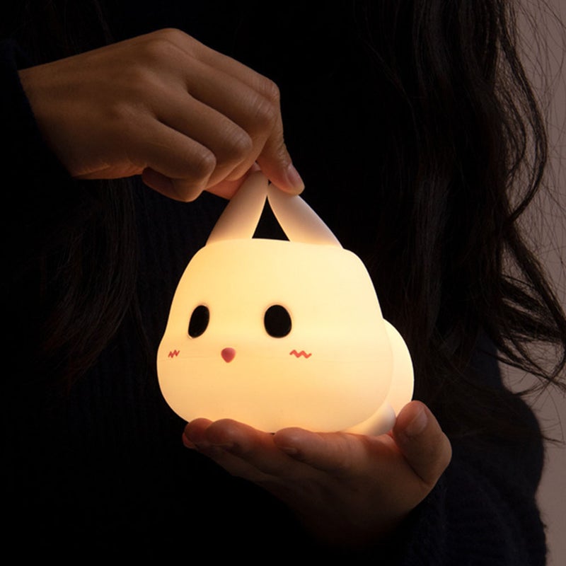 1pc Cartoon Silicone Bunny Night Light USB Charging Kids Patted Table Lamp - Image 1