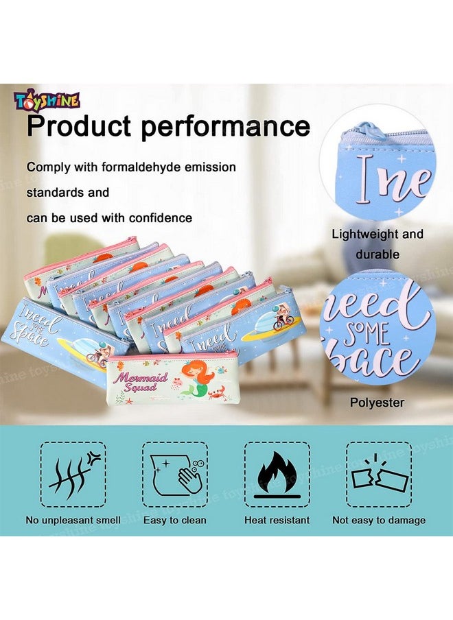 Toyshine Toyshine Pack Of 12 Space & Mermaid Soft Pencil Storage Case Pouch With Stationery, Kids School Supply Organizer Students Stationery Pouch For Girls, Return Gift Birthday Party - Fabric, Multicolor  - Image 4