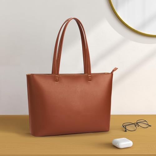 KALIDI FANCY FOREST KALIDI Tote Bag Zipper Shoulder Bag Faux Leather Purses Satchel for Women Casual Handbag Work Dating College, Brown - Image 2
