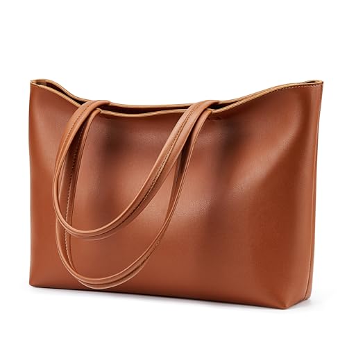 KALIDI FANCY FOREST KALIDI Tote Bag Zipper Shoulder Bag Faux Leather Purses Satchel for Women Casual Handbag Work Dating College, Brown - Image 1