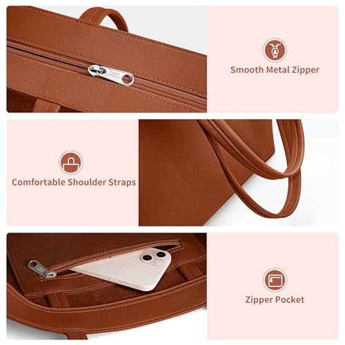 KALIDI FANCY FOREST KALIDI Tote Bag Zipper Shoulder Bag Faux Leather Purses Satchel for Women Casual Handbag Work Dating College, Brown - Image 5